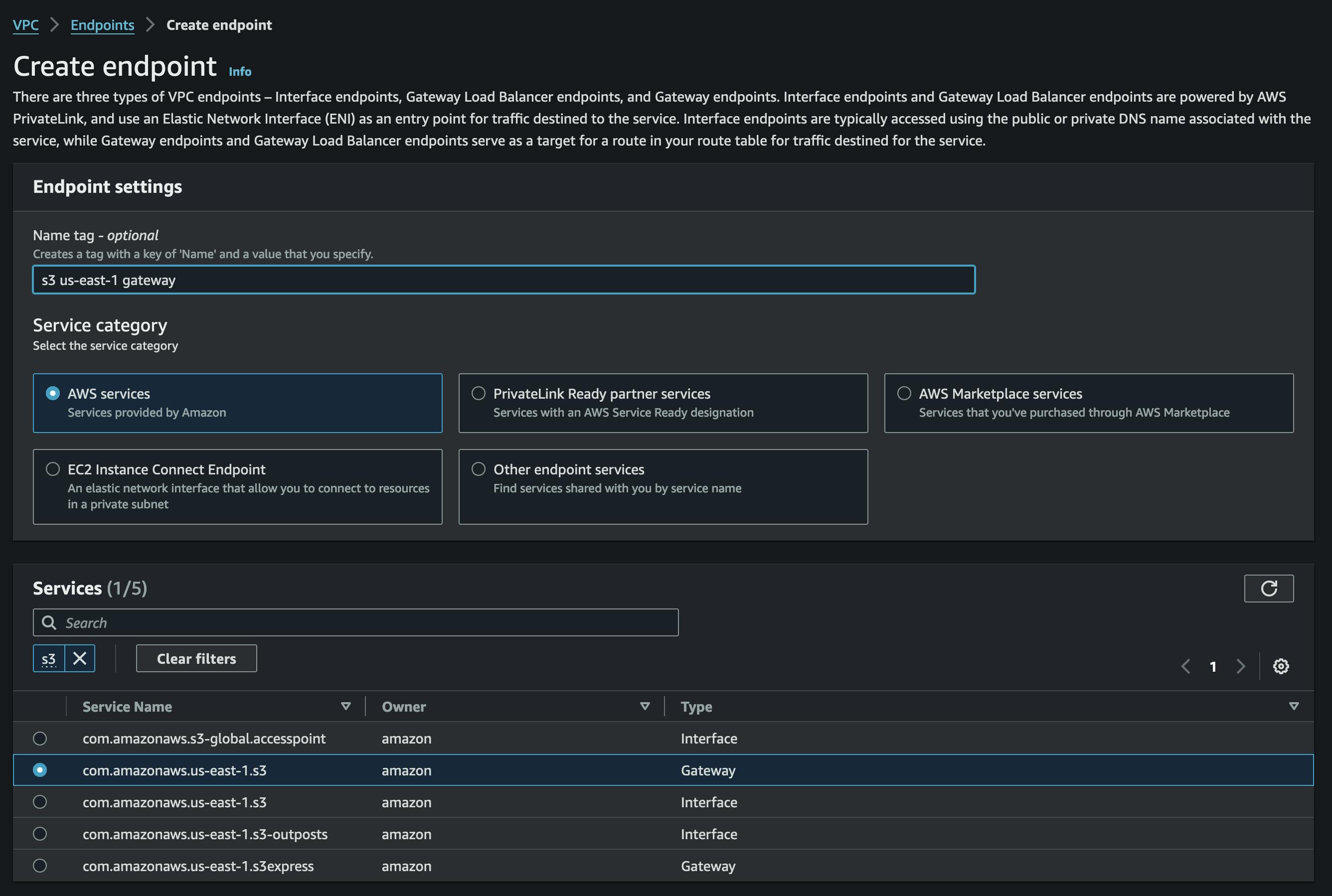 Creating a Gateway VPC Endpoint to allow Neptune access S3.
